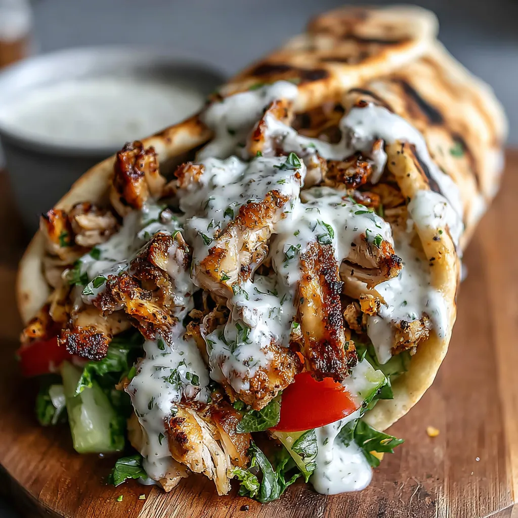 Chicken Shawarma Delicious Wrap Close-up image showcasing the delicious ingredients in a homemade Chicken Shawarma.