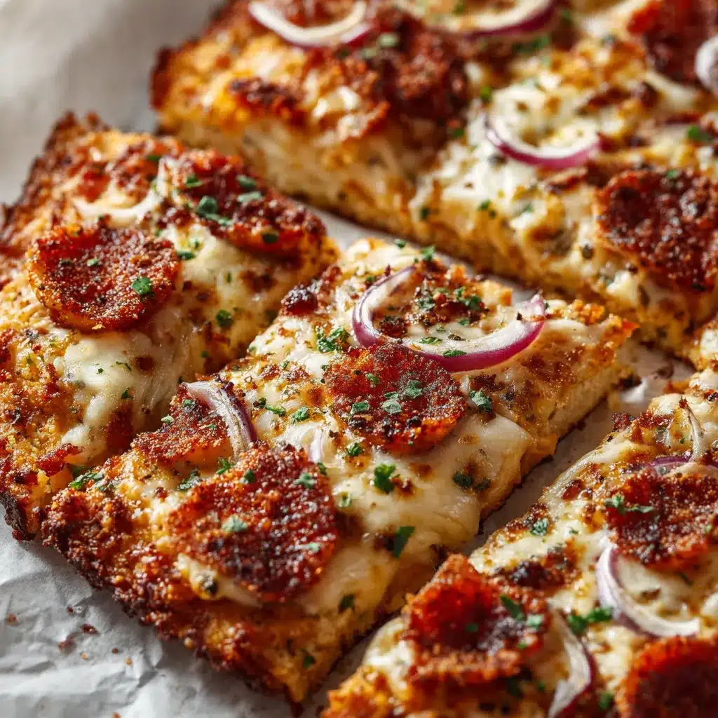 Keto Chicken Crust Pizza Recipe Close-up shows a delicious Keto Friendly High Protein Chicken Crust Pizza, highlighting the crispy crust and toppings.