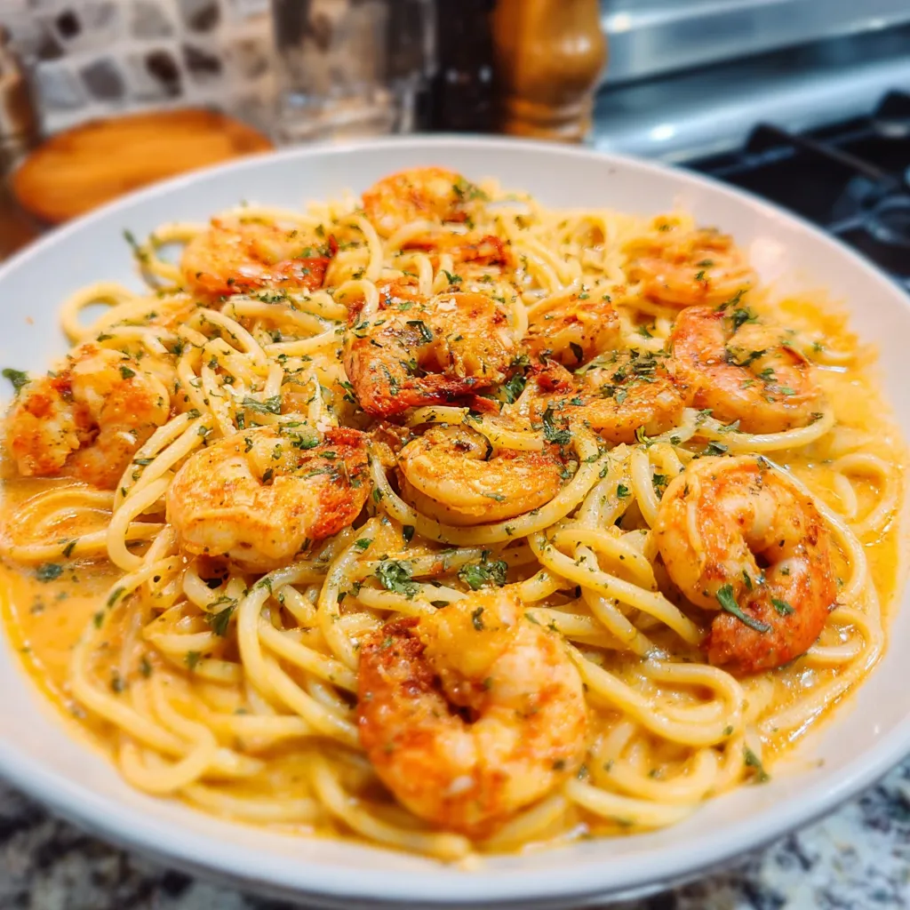 Creamy Marry Me Shrimp Pasta Recipe A creamy bowl of Marry Me Shrimp Pasta garnished with fresh parsley and red pepper flakes.