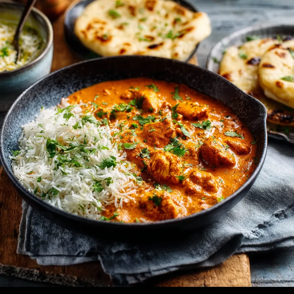 Creamy Homemade Butter Chicken Recipe Close-up shot showcasing the rich sauce and tender chicken pieces in a delicious plate of Homemade Butter Chicken.
