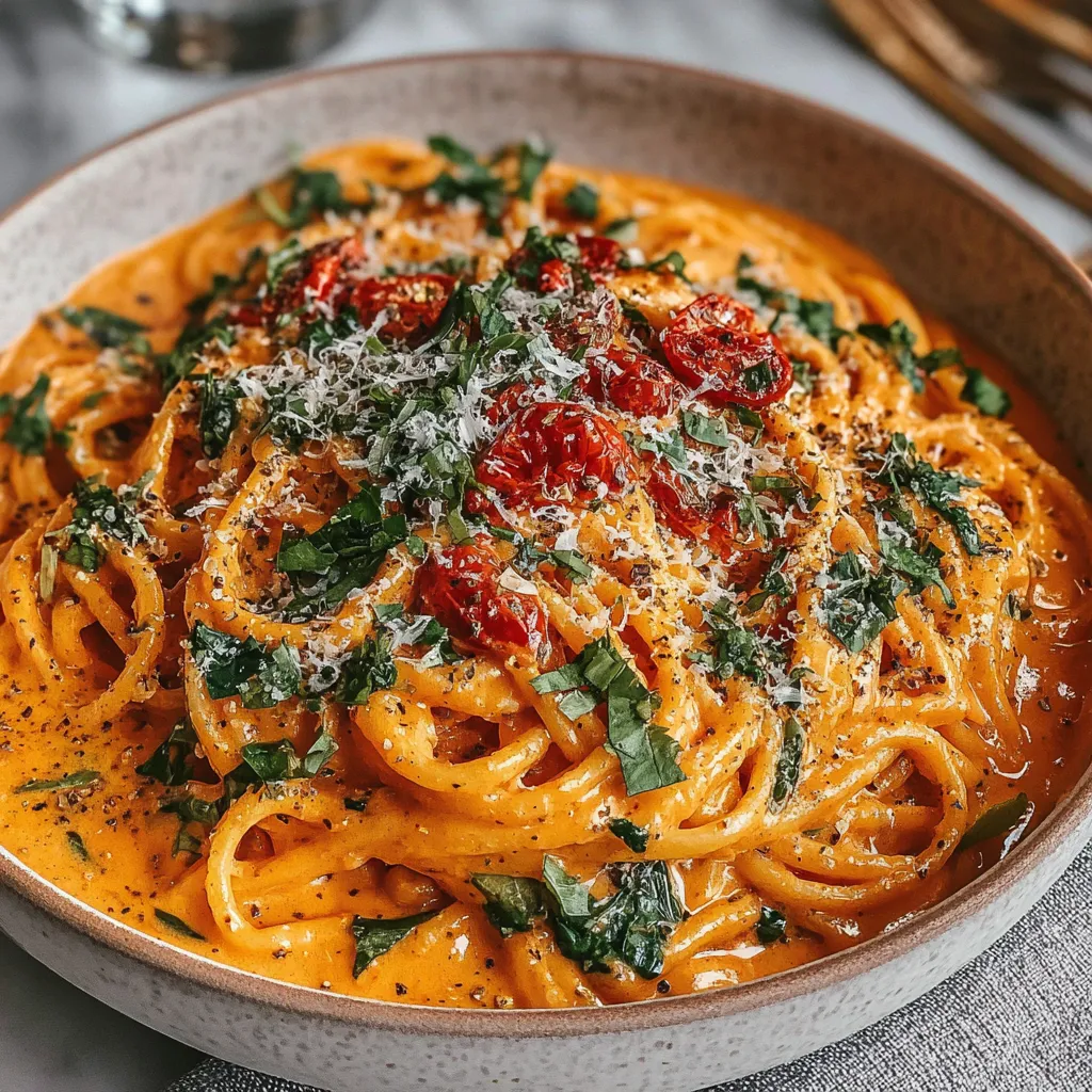 Tomato Garlic Pasta Second Serving Close-up of delicious Tomato Garlic Pasta, showcasing the rich sauce and perfectly cooked noodles.