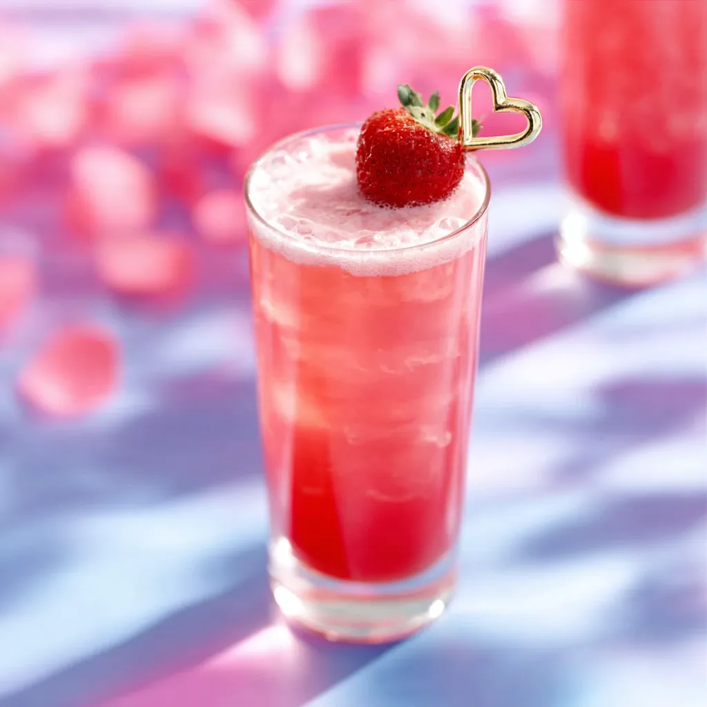 Red Love Potion Cocktail Recipe A close-up showcases the vibrant red hue and elegant presentation of the Red Love Potion Valentine Cocktail.