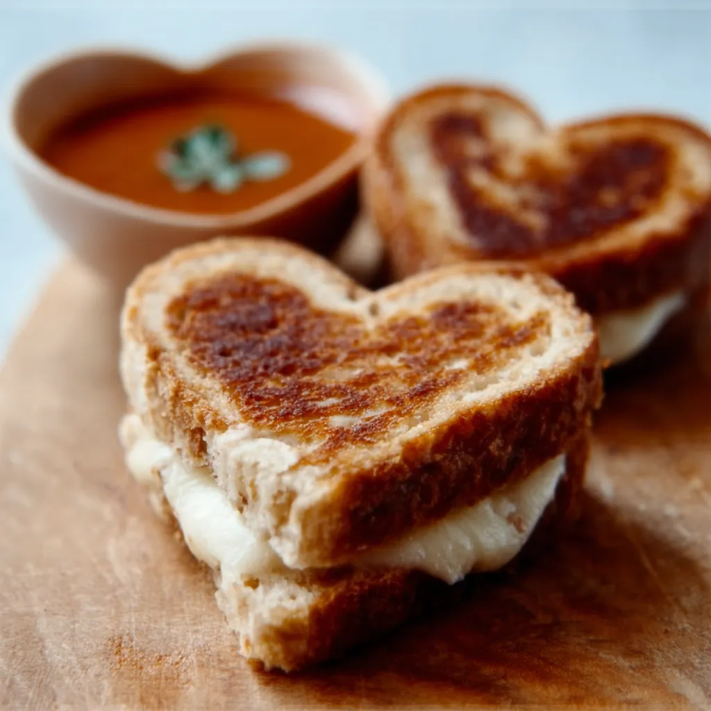 Heart Grilled Cheese Bites Close-up shows golden-brown Mini Grilled Cheese Hearts, perfectly melted and ready to eat.