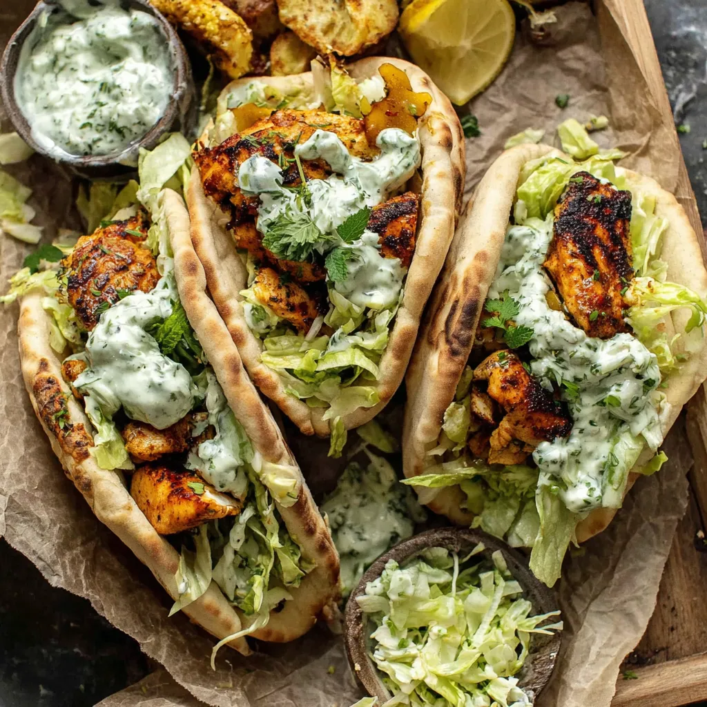 Sheet Pan Chicken Pita Recipe Close-up showing the delicious fillings of Sheet Pan Chicken Pitas, ready to be enjoyed.