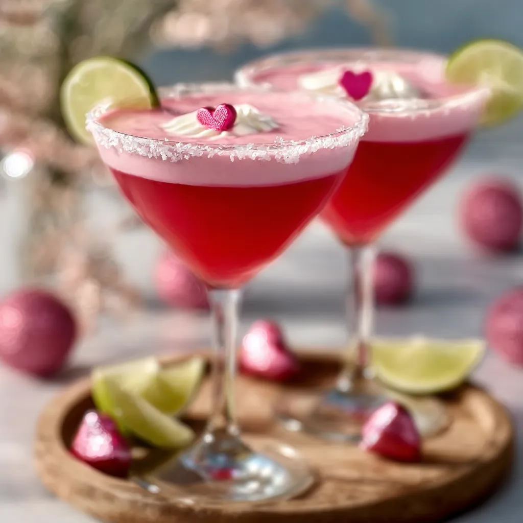 Pink Valen Tinis Cocktail Recipe A close-up shot showcasing the vibrant pink hue of a freshly made Pink Valen Tinis Cocktail, ready to be enjoyed.