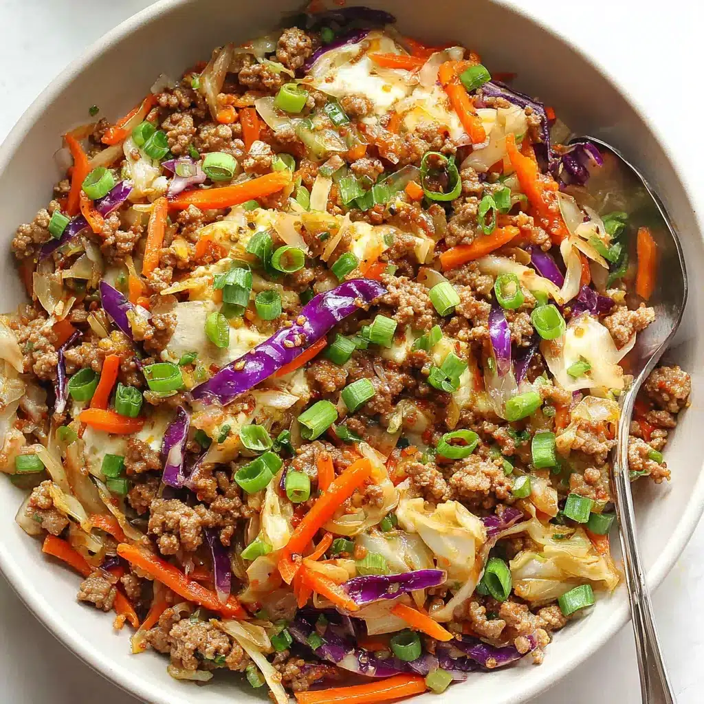 Easy Egg Roll in a Bowl Recipe A close-up shot showcasing the delicious textures and ingredients of a homemade Egg Roll In A Bowl.