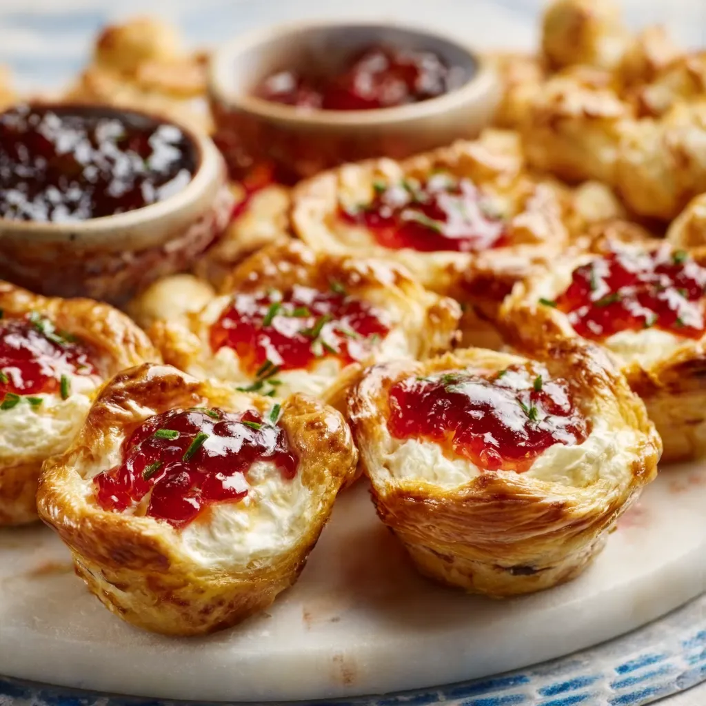 Pepper Jelly Cream Cheese Bite Close-up of a creamy Pepper Jelly Cream Cheese Appetizer, showcasing the vibrant colors and textures of the jelly topping.