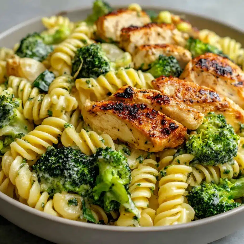 Creamy Rotisserie Chicken Broccoli Pasta Close-up shot of prepared Rotisserie Chicken Broccoli Pasta, showcasing the creamy sauce and tender chicken.