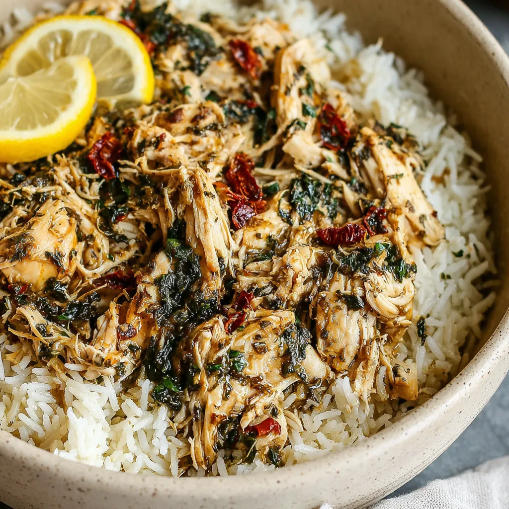 Slow Cooker Lemon Herb Chicken & Rice A close-up view showcases the finished Slow Cooker Lemon Herb Chicken And Rice, highlighting the tender chicken and flavorful rice.