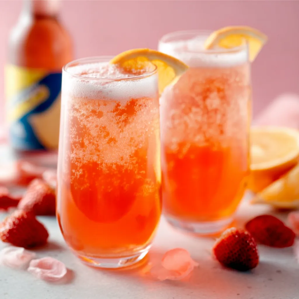 Champagne Kiss Valentine Cocktail Sparkling Champagne Valentine Cocktails beautifully presented in stemmed glasses create a festive and romantic atmosphere for a Valentine's Day celebration.