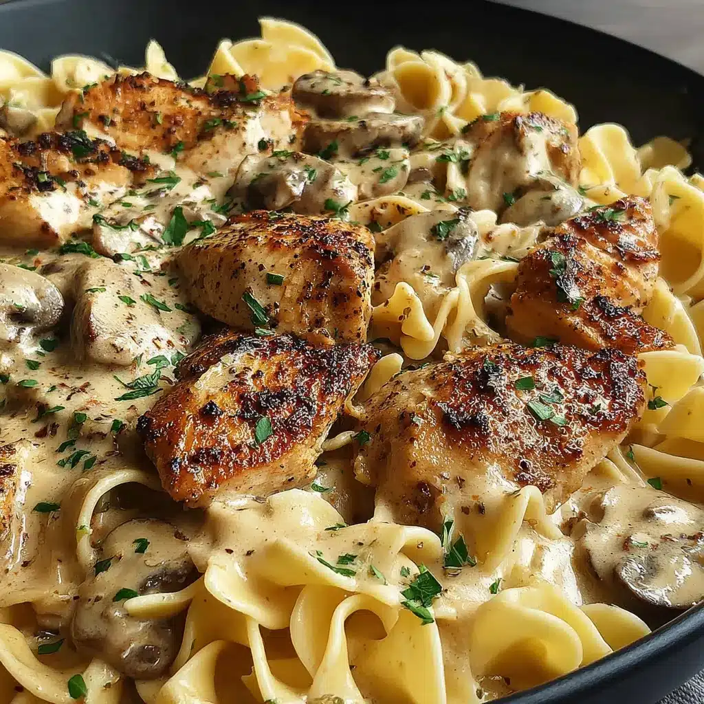 Garlic Butter Chicken Noodles Recipe Creamy Garlic Butter Chicken With Egg Noodles served over egg noodles in a creamy sauce, ready to eat.