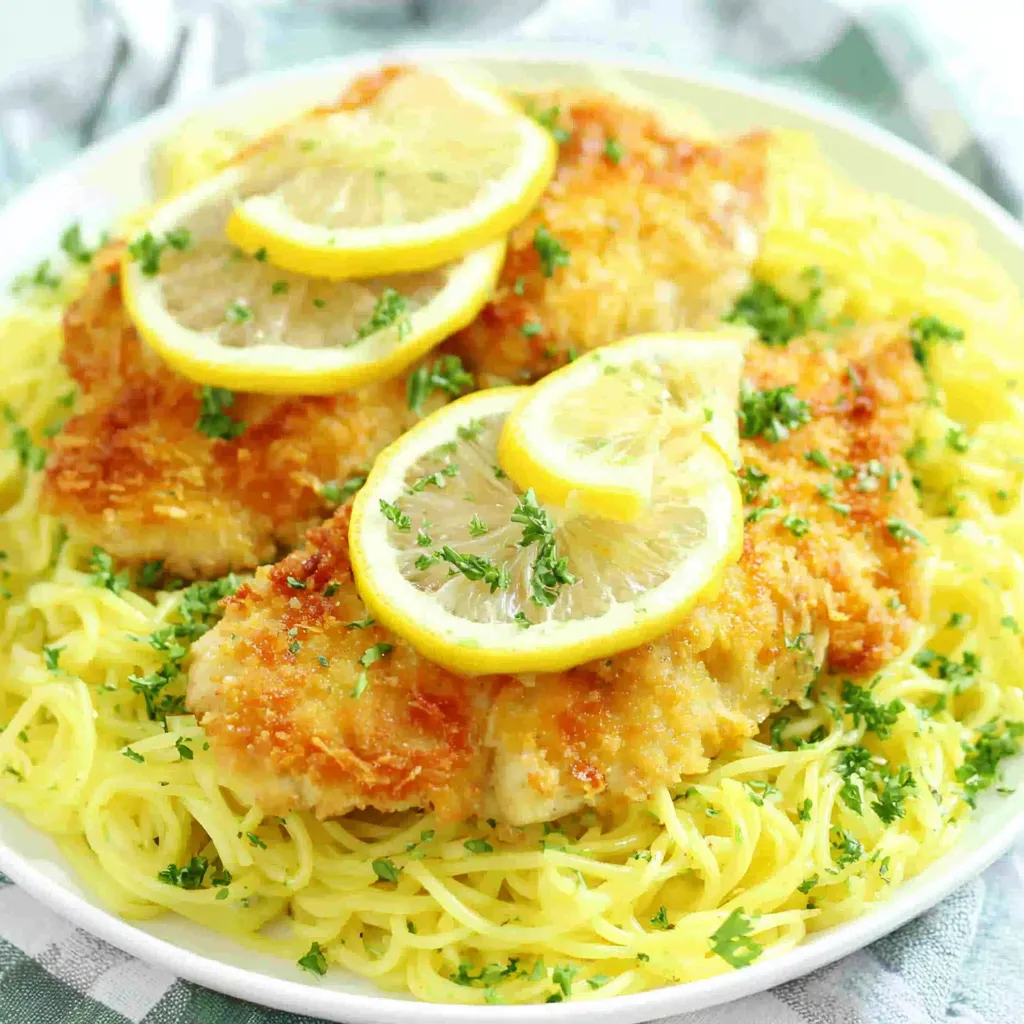 Romano Chicken With Lemon Garlic Pasta is shown as a delicious featured image for this recipe.