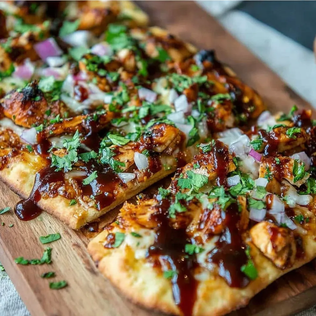 A delicious homemade BBQ Chicken Flatbread Pizza is shown as the featured image for this recipe.