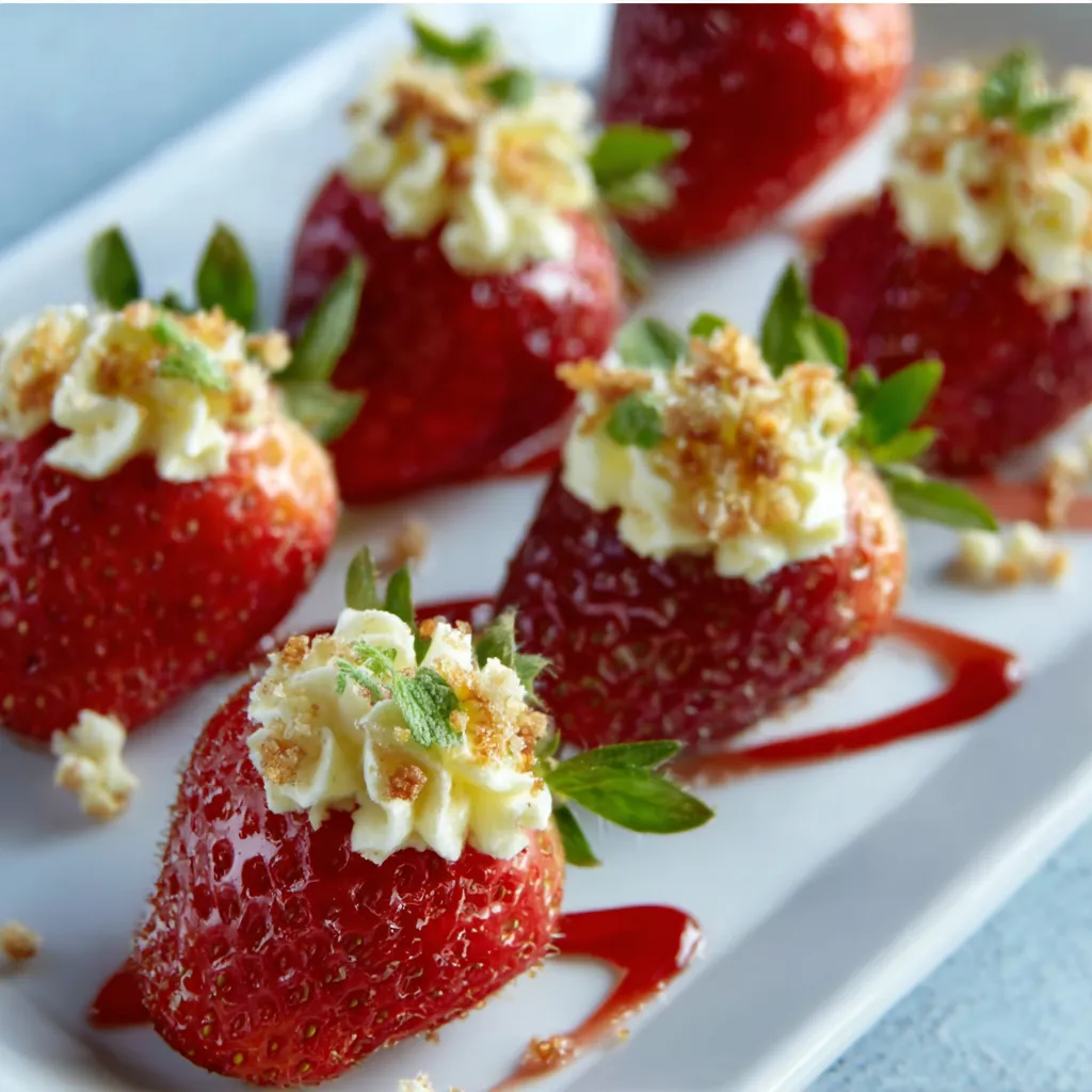 Creamy Cheesecake Deviled Strawberries, a delightful dessert, are beautifully presented as the featured image.