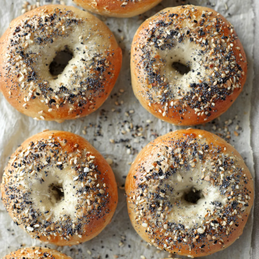 A golden-brown batch of freshly baked Homemade Sourdough Discard Bagels is displayed on a rustic cooling rack as the featured image for this recipe.