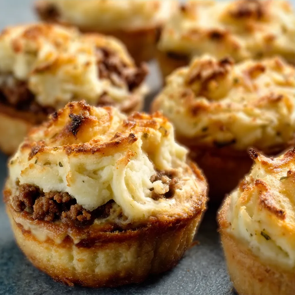 A featured image of savory Mini Shepherd's Pies topped with golden-brown mashed potatoes and fresh herbs.