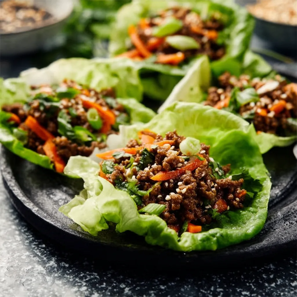 Asian-Style Ground Beef Lettuce Wraps are beautifully displayed as a featured image, highlighting the vibrant colors and textures of this delicious dish.
