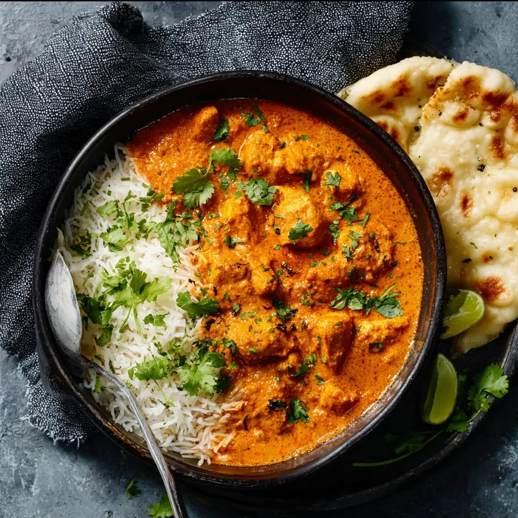 Delicious Homemade Butter Chicken served in a creamy tomato-based sauce is the featured image of this recipe.