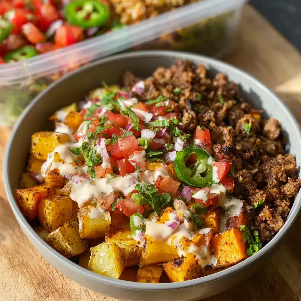 A delicious Potato Taco Bowl is showcased as the featured image for a recipe article.
