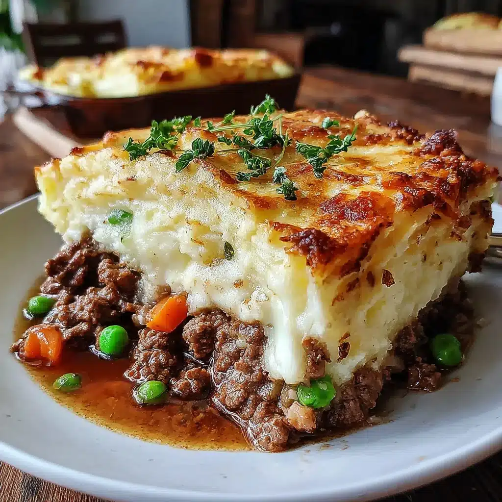 Delicious Shepherd's Pie Casserole with a golden-brown topping, ready to be served.