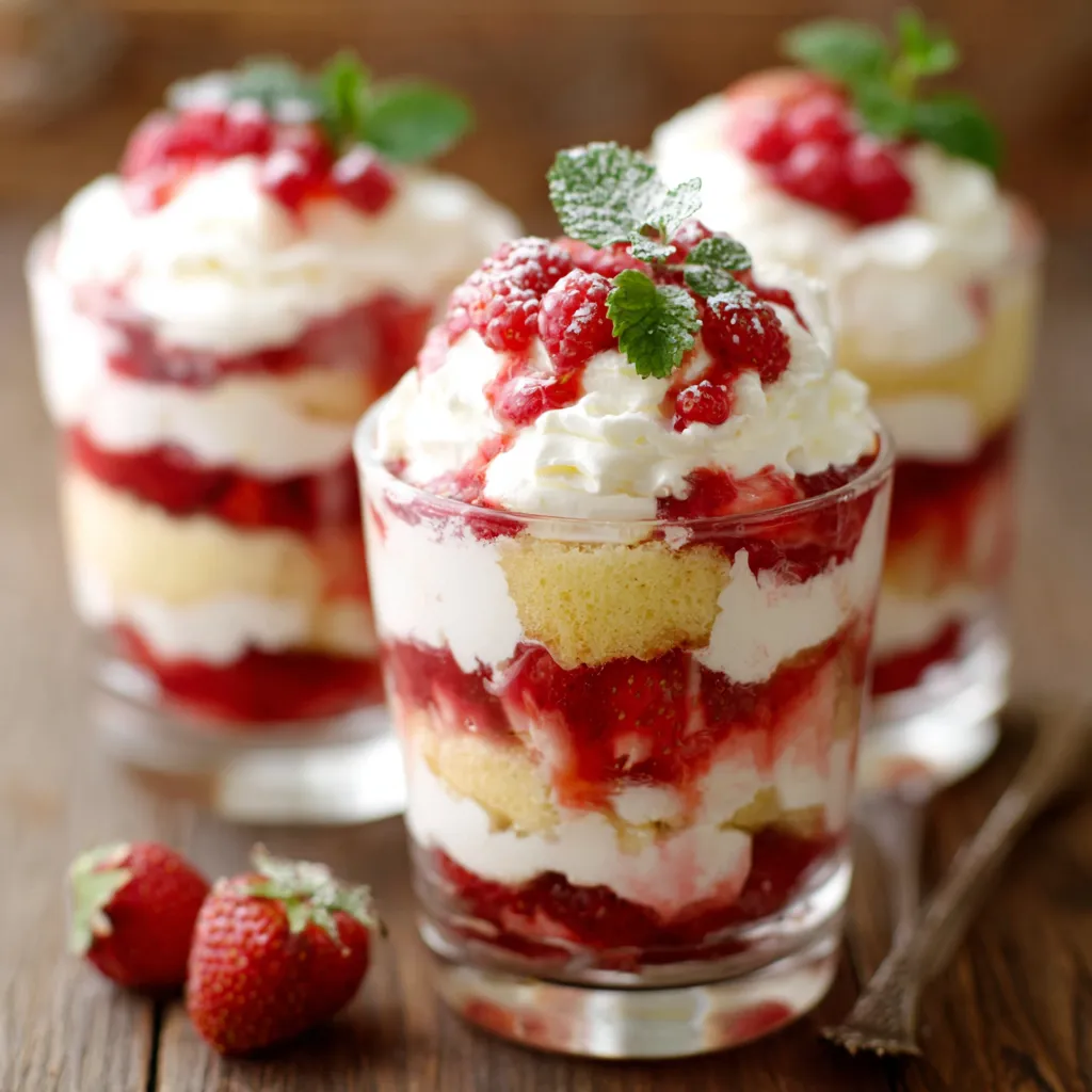 Layers of fresh sliced strawberries, whipped cream, and pound cake are elegantly stacked in glass jars for these delicious Strawberry Shortcake Trifles.