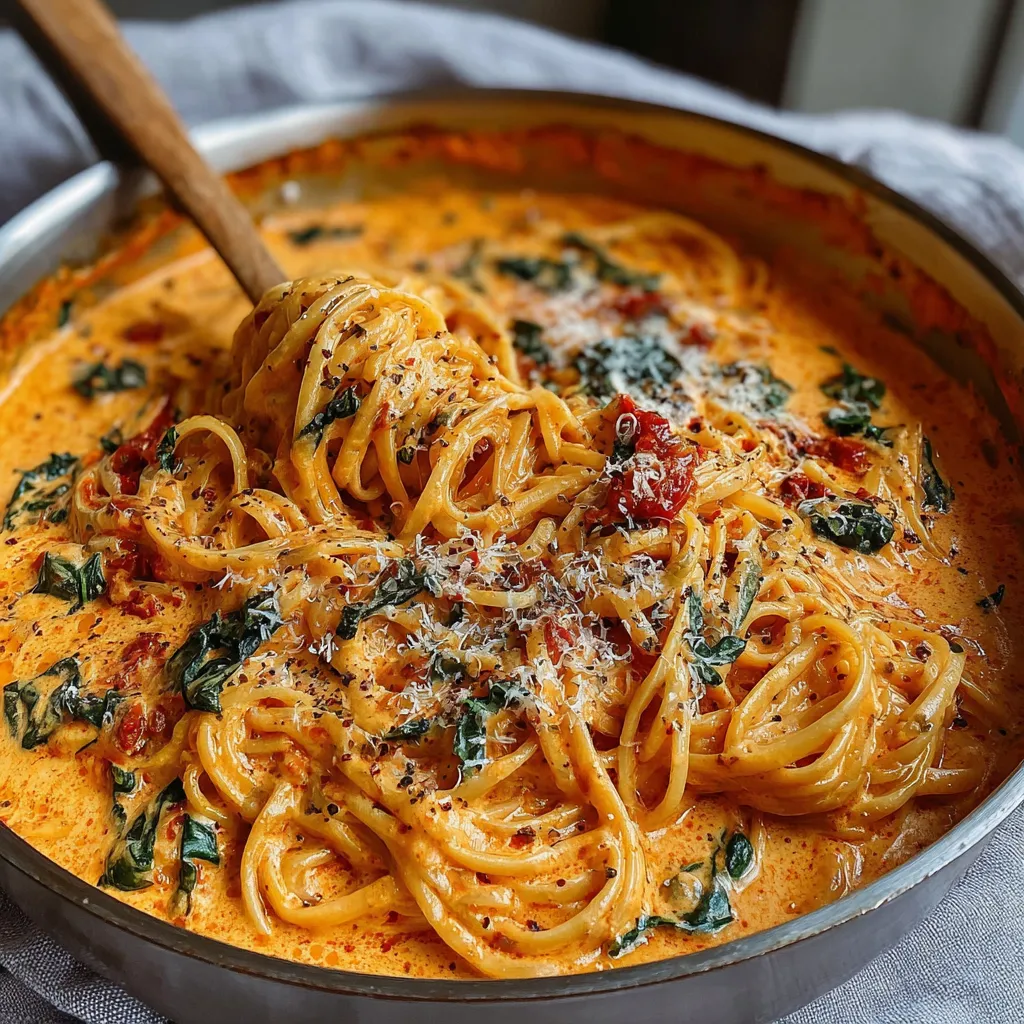 Close-up shot showcasing a delicious plate of Tomato Garlic Pasta, highlighting the vibrant red sauce and fresh garlic.