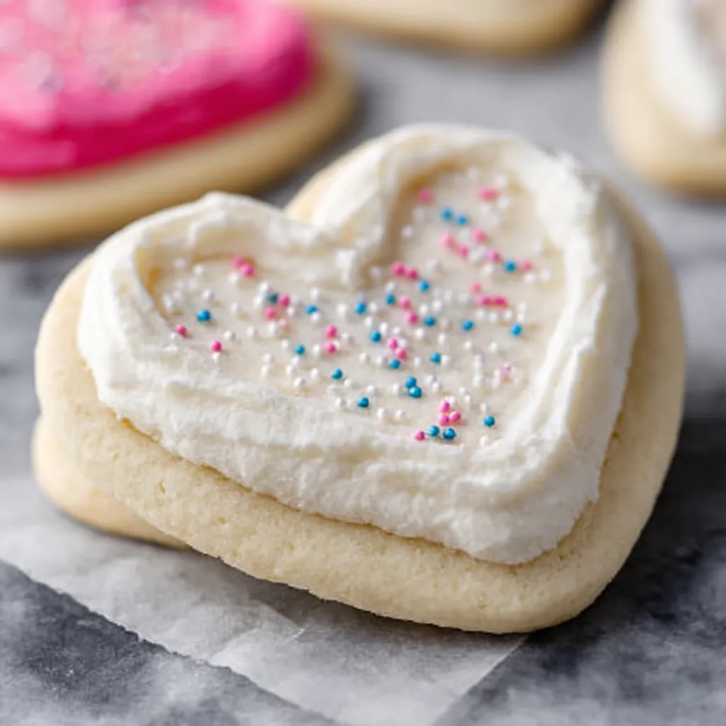 Valentine Cream Cheese Sugar Cut Out Cookies are shown in a bright and festive featured image.