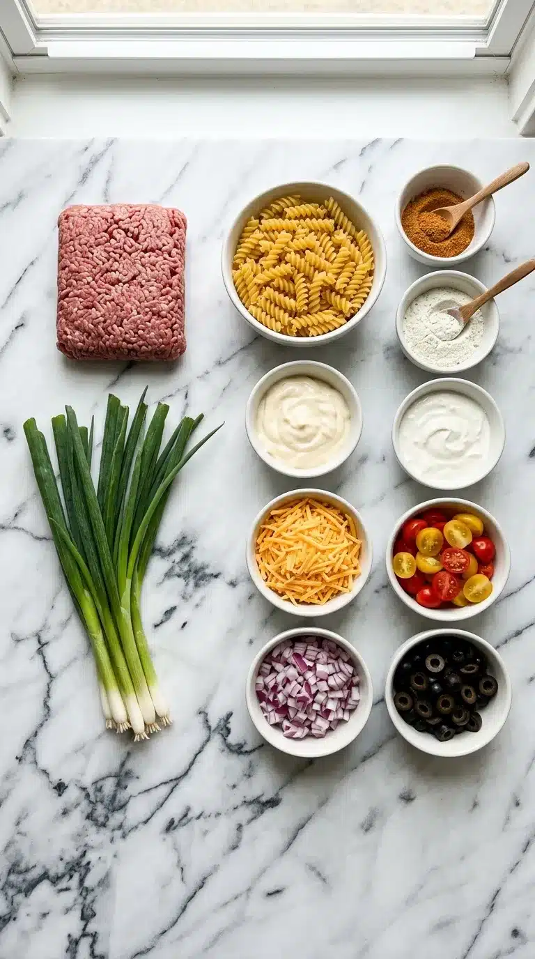 Creamy Ranch Taco Pasta Salad Ingredients