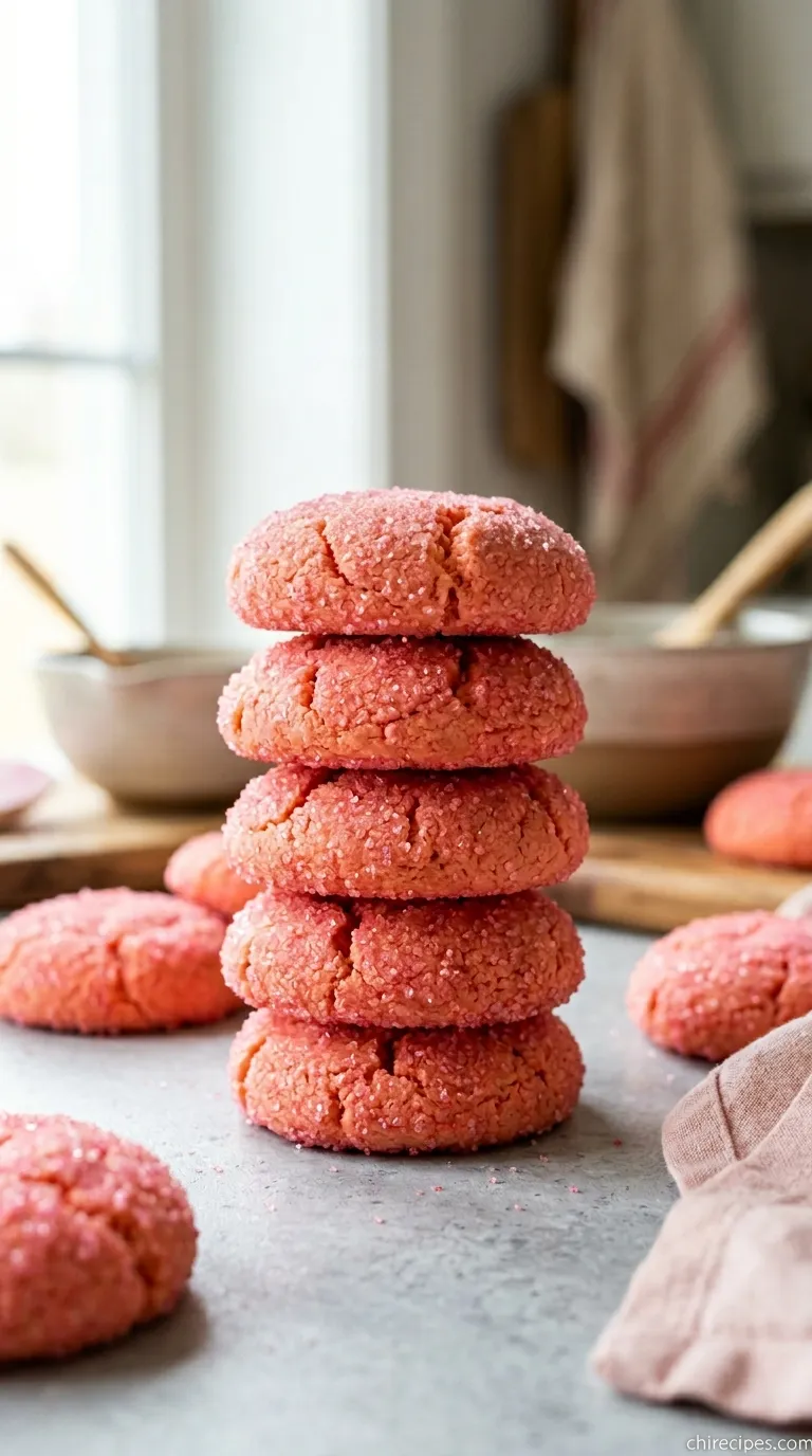 A plate of traditional Mexican Pink Cookies with bright pink icing and colorful rainbow sprinkles.