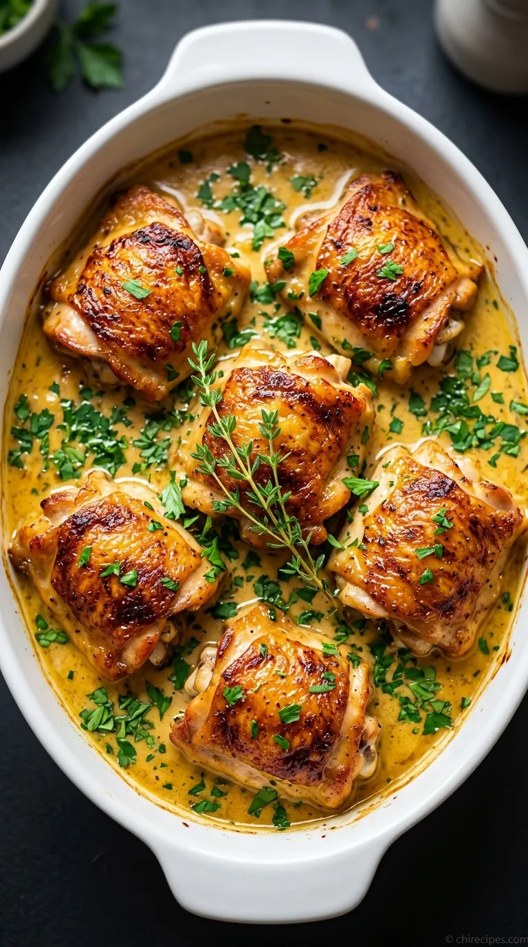 Golden-brown chicken pieces smothered in a rich, creamy Irish Cream Chicken sauce, garnished with fresh parsley in a skillet.